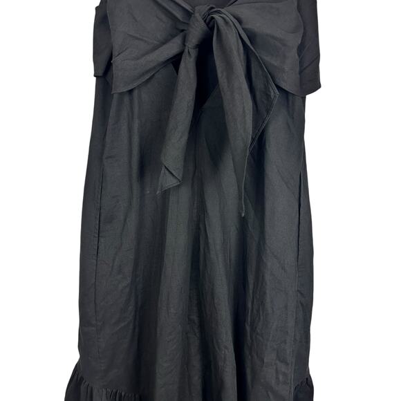Theory Linen Blend Midi Ruffle Hem Dress Black Sz Small Resort Vacation Classic - Picture 10 of 16